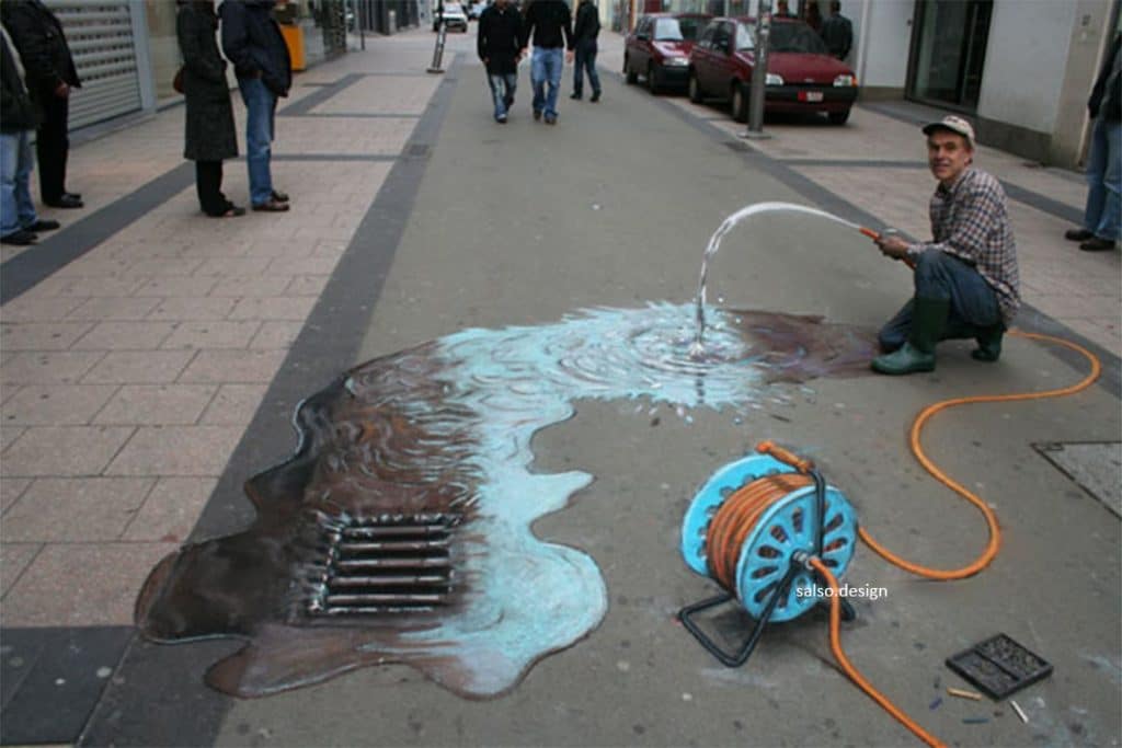 waste of water 3d painting by Julian Beever