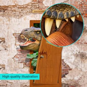 T-Rex behind the door 3D wall mural