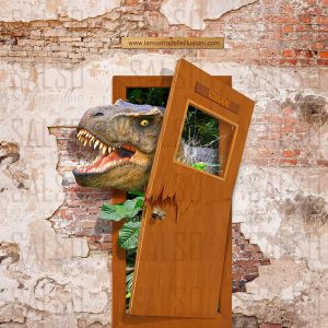 T-Rex behind the door 3D wall mural