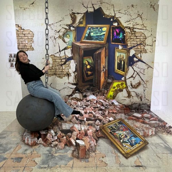 3d mural of wrecking wall art gallery