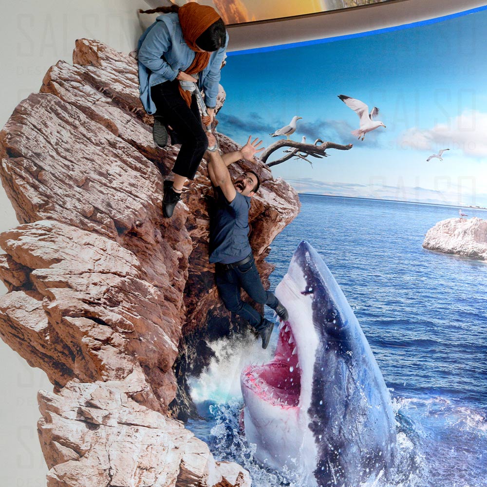shark attack in valley 3d mural
