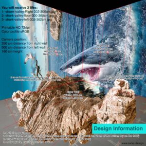 3D mural of a shark attack in a valley on three surfaces