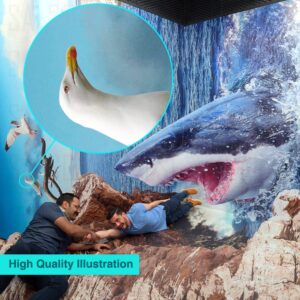 3D mural of a shark attack in a valley on three surfaces