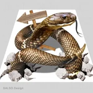 Boa snake cous out of ground crack 3D floor sticker [customizable text]