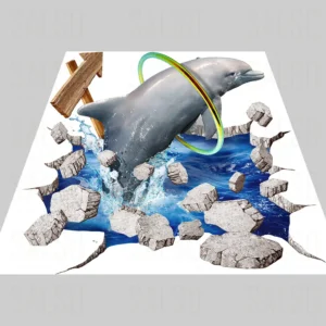A dolphin jumps into the ring from a hole on the floor – 3D floor sticker