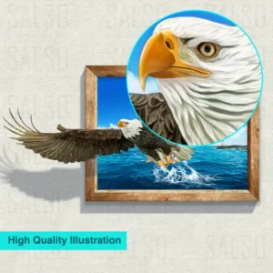 An eagle comes out of painting canvas frame – 3d wall poster
