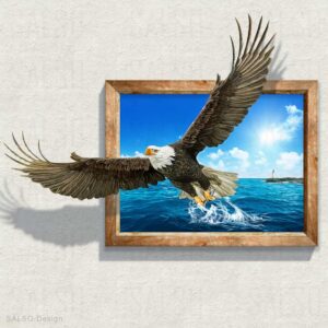 An eagle comes out of painting canvas frame – 3d wall poster