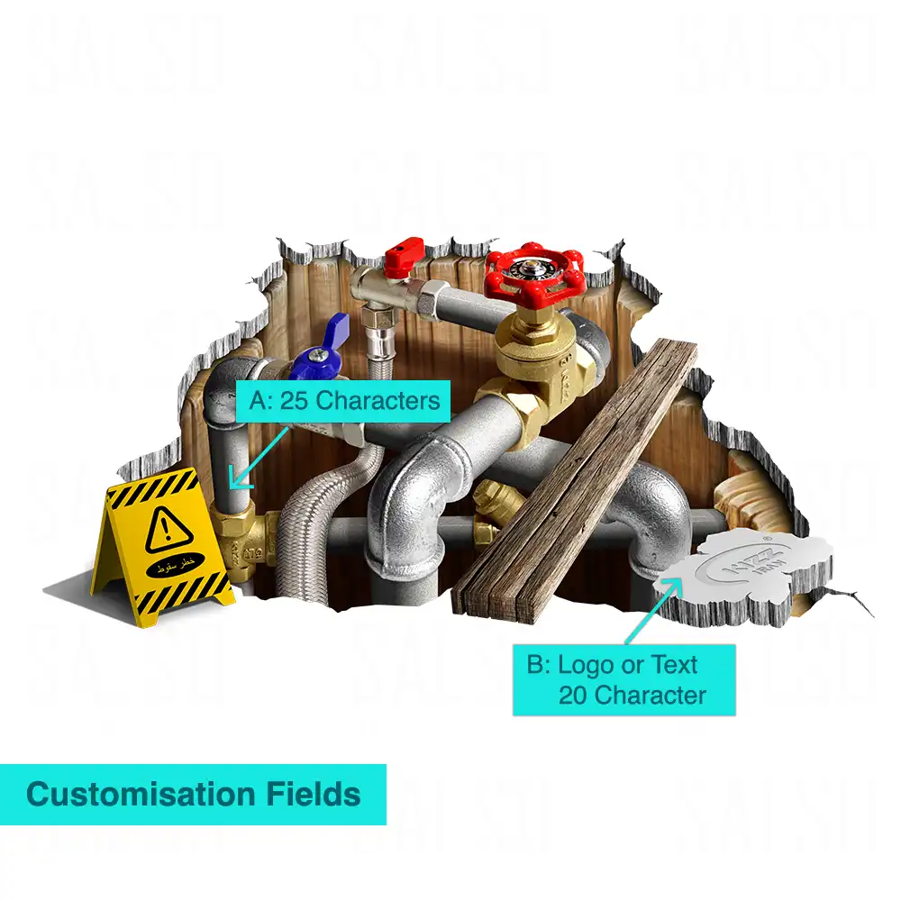 Pipes and valves inside massive hole 3D floor sticker