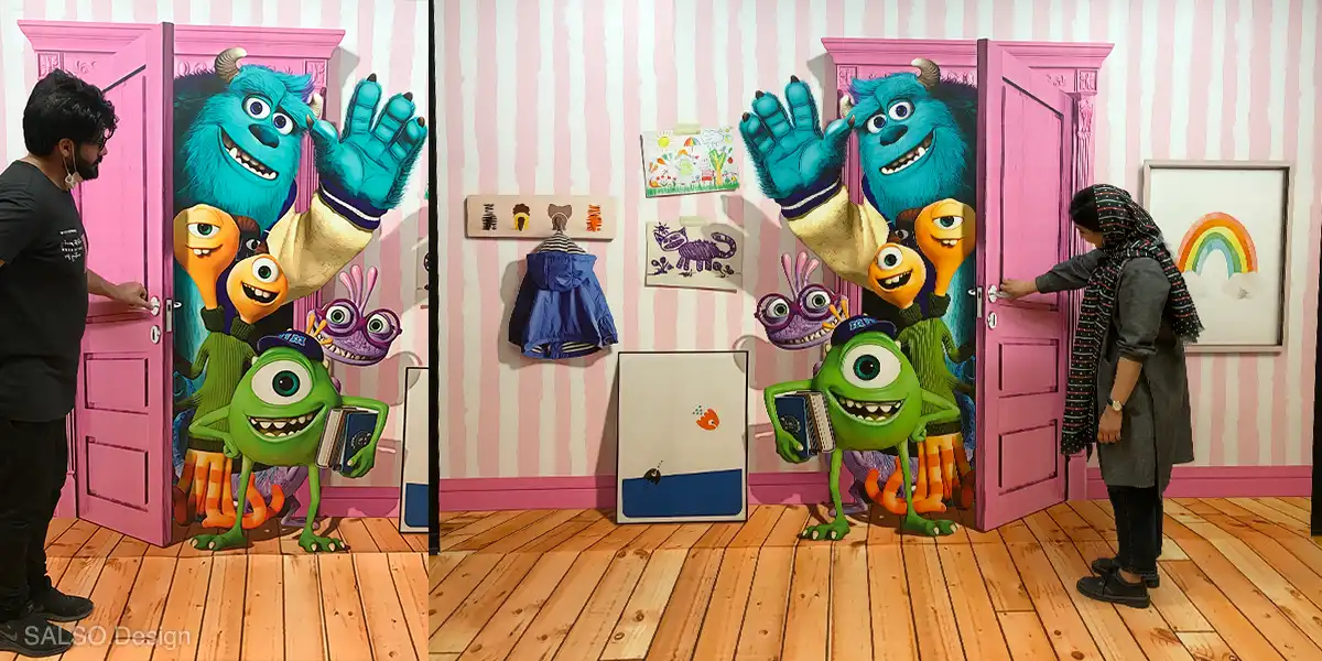 This 3D wall poster brings Monster University characters to life, popping out of the kids’ room door for endless fun and imagination.
