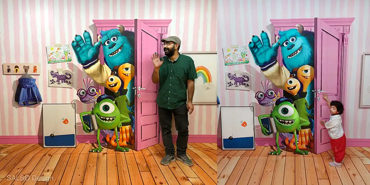 This 3D wall poster makes it look like Monster University characters are bursting out of the kids’ room door, creating a playful and immersive experience