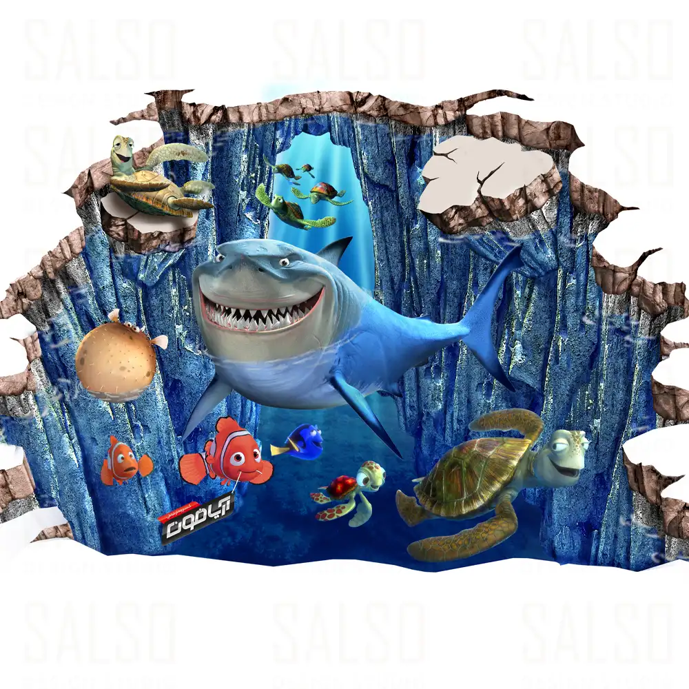 3d floor sticker of nemo and shark
