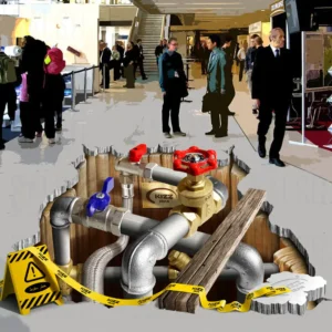 pipes and valves in masive hole 3d floor sticker