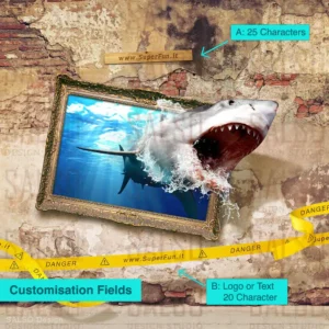 Shark comes out of the painting canvas 3d mural – 3d wall poster [customizable text]