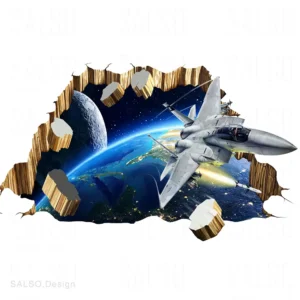 Sky attack aircraft comes out of galaxy portal 3D floor sticker