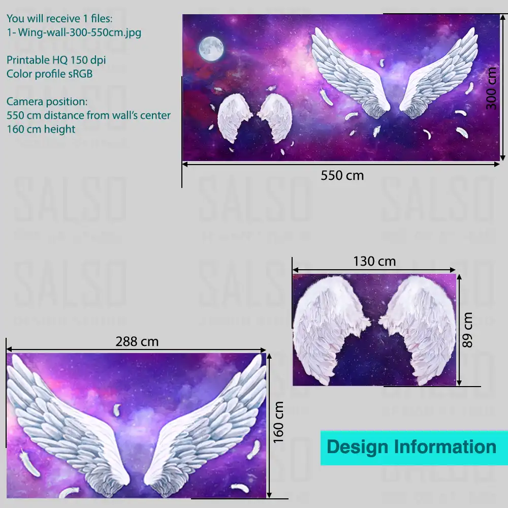 Angel wings in the galaxies – 3D interactive background wall poster