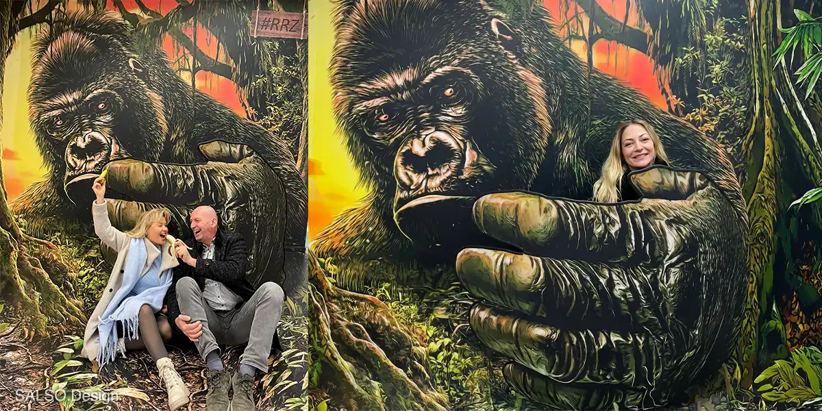3D Giant Gorilla Mural Wallpaper: A Wild Jungle Photoshoot - SALSO Design Studio Gorilla 3D mural sticker intext picture2 Gorilla-3D-mural-sticker-intext-picture2 SALSO Design Studio