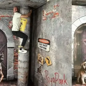 Realistic Dog House Mural: 3D Dynamic Photo Booth Wall