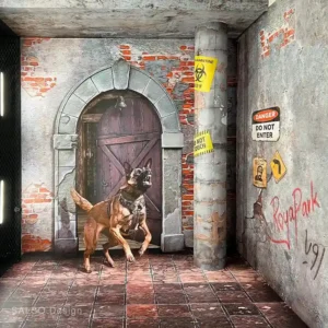 Realistic Dog House Mural: 3D Dynamic Photo Booth Wall