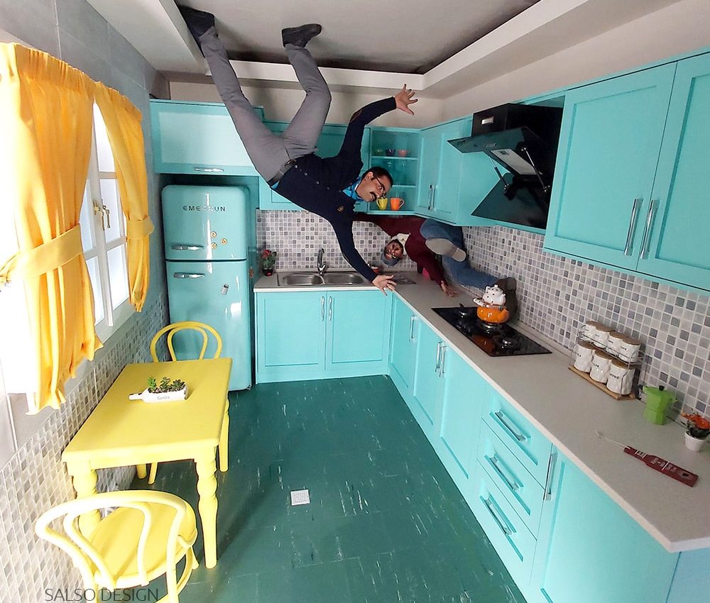 upside down museum upside down kitchen art anamorphic art optical illusion